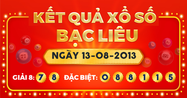 Kết quả xổ số Bạc Liêu ngày 13/8/2013