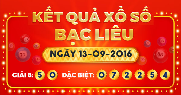 Kết quả xổ số Bạc Liêu ngày 13/9/2016