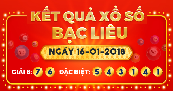 Kết quả xổ số Bạc Liêu ngày 16/1/2018