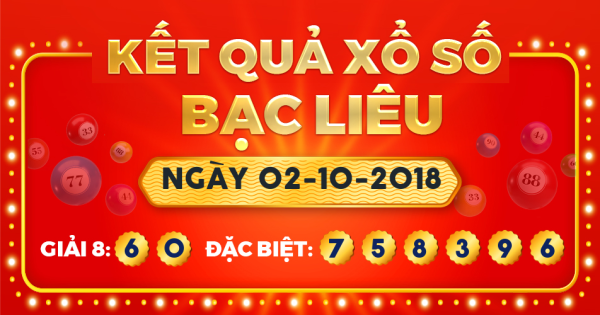 Kết quả xổ số Bạc Liêu ngày 2/10/2018