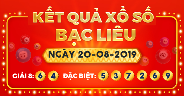 Kết quả xổ số Bạc Liêu ngày 20/8/2019