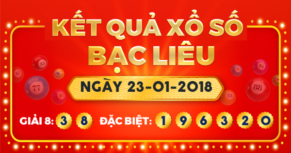 Kết quả xổ số Bạc Liêu ngày 23/1/2018