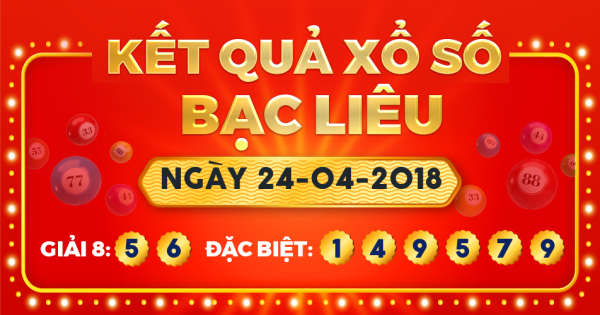 Kết quả xổ số Bạc Liêu ngày 24/4/2018