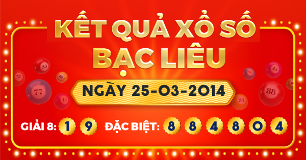 Kết quả xổ số Bạc Liêu ngày 25/3/2014