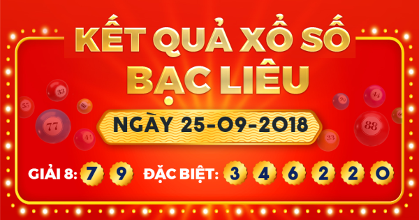 Kết quả xổ số Bạc Liêu ngày 25/9/2018