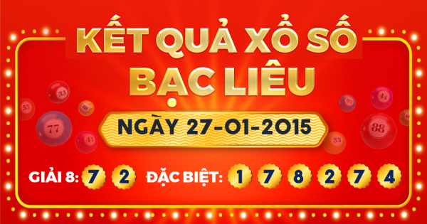 Kết quả xổ số Bạc Liêu ngày 27/1/2015