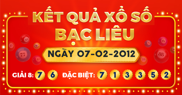 Kết quả xổ số Bạc Liêu ngày 7/2/2012