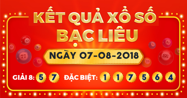 Kết quả xổ số Bạc Liêu ngày 7/8/2018