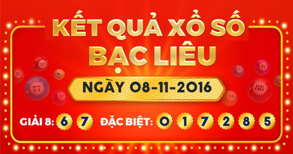 Kết quả xổ số Bạc Liêu ngày 8/11/2016