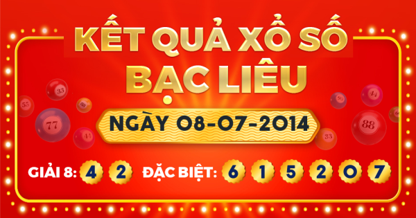 Kết quả xổ số Bạc Liêu ngày 8/7/2014
